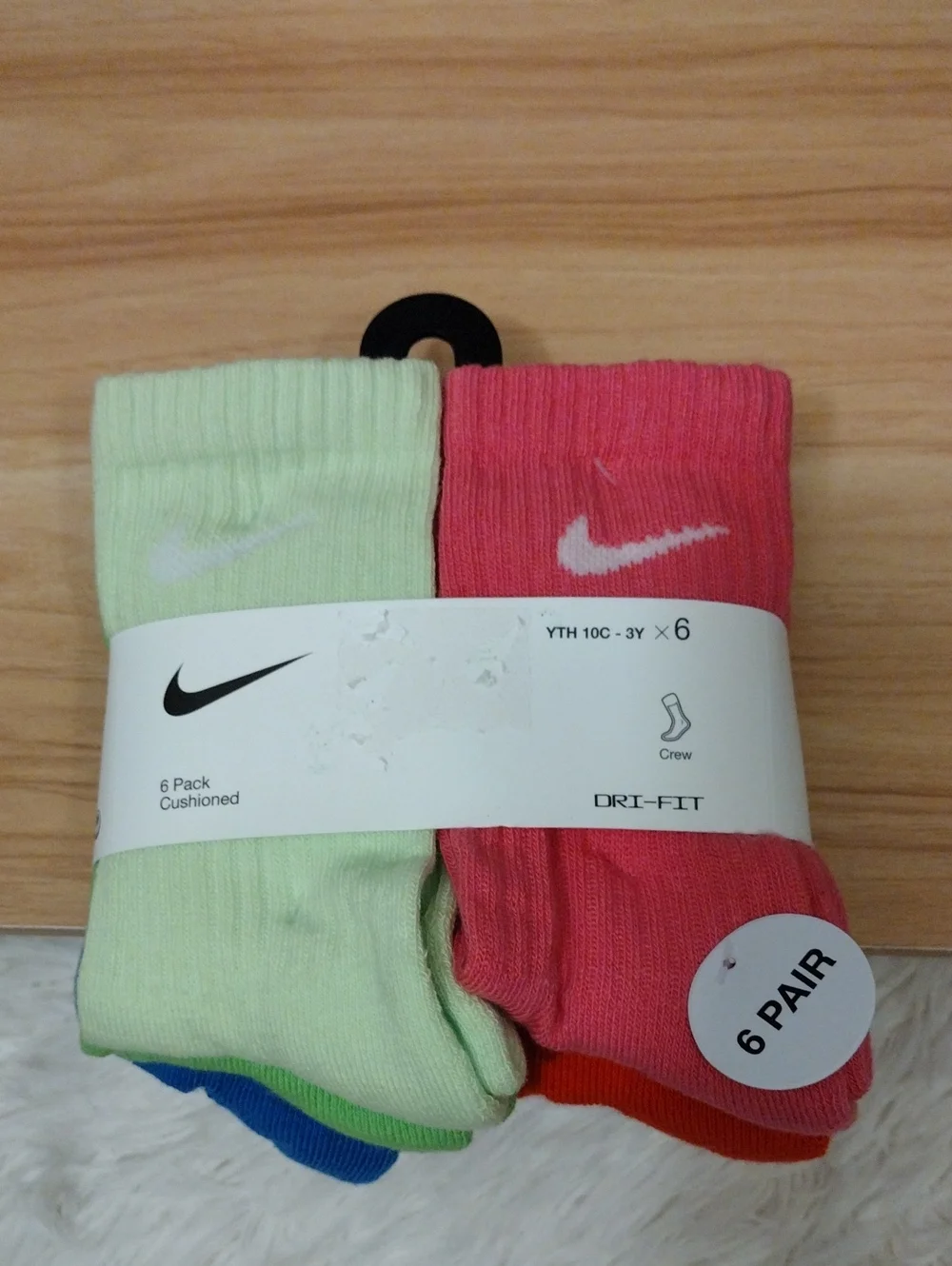 Nike Crew Athletic Socks Multicolor (6 Pack) Cushioned 10C-3Y 🆕